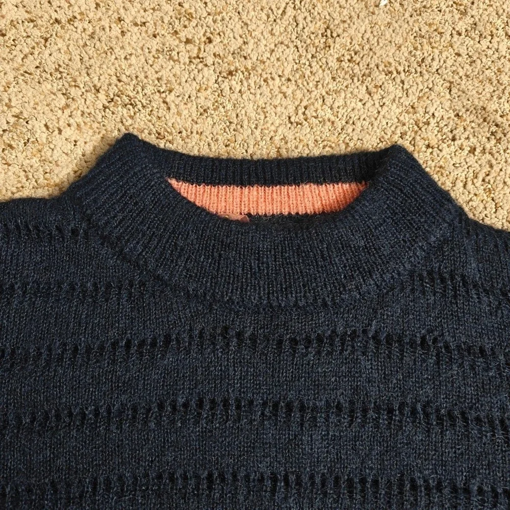 Scotch &‎ Soda Sweater Womens XS Navy Blue Mock Neck Openwork Wool